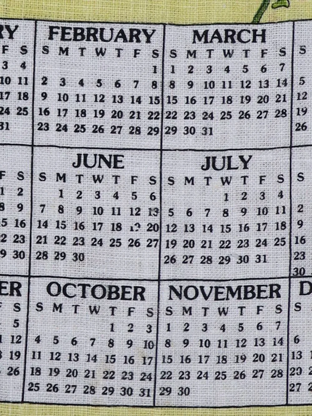 Mary Engelbreit 1992 Calendar Linen Tea Towel Vintage 90s Kitchen Kitsch Whimsy